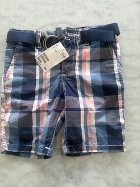 H&M Navy, Light Blue & Pink Plaid Boys Shorts with Belt
